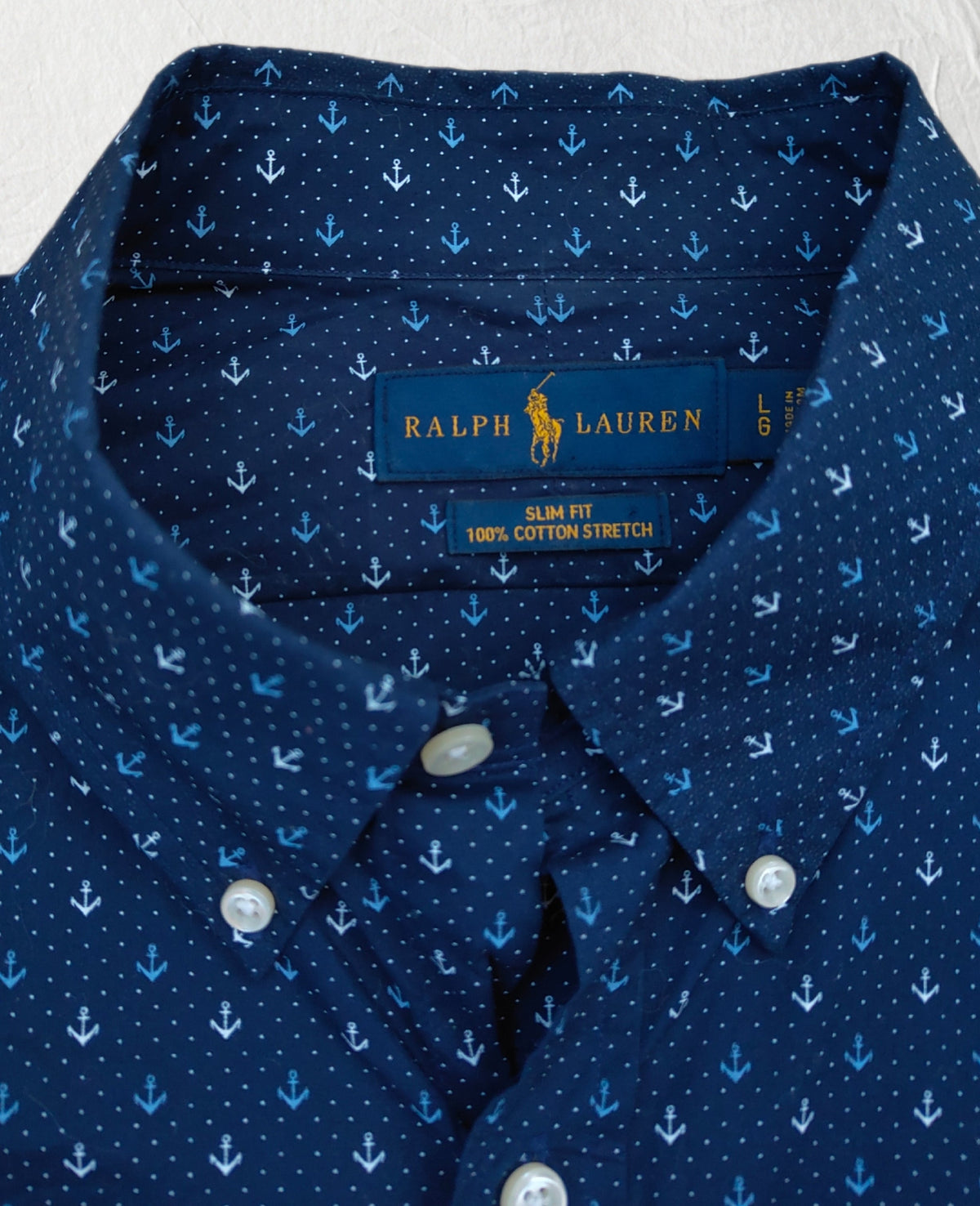 Ralph Lauren Slim Fit Anchor Print Shirt — Size L