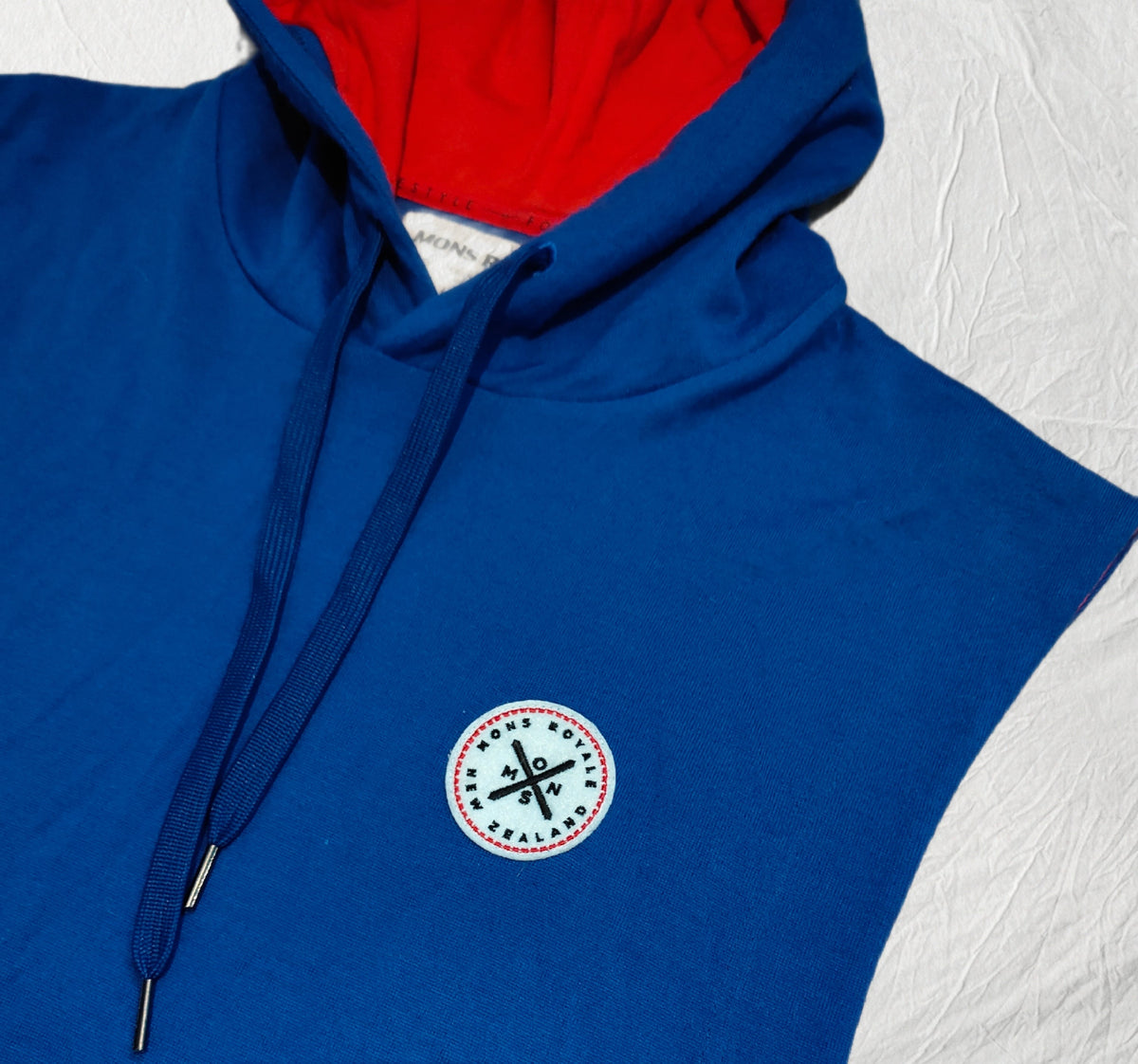 Mons Royale Sleeveless Hoodie — Royal Blue / Red — Size L