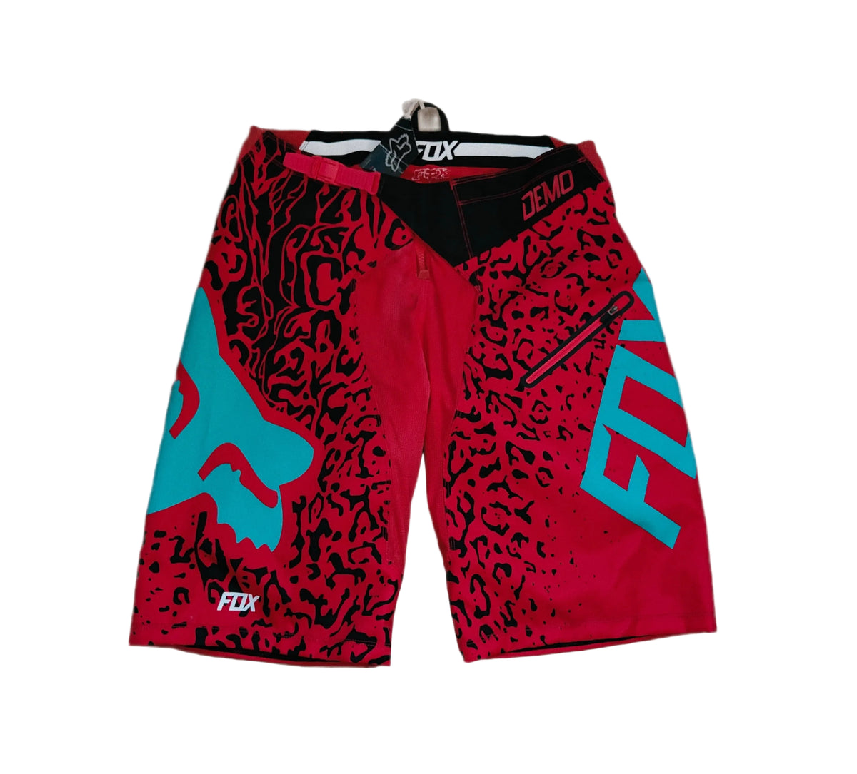 Fox Demo DH Shorts — Red/Teal | Size 36