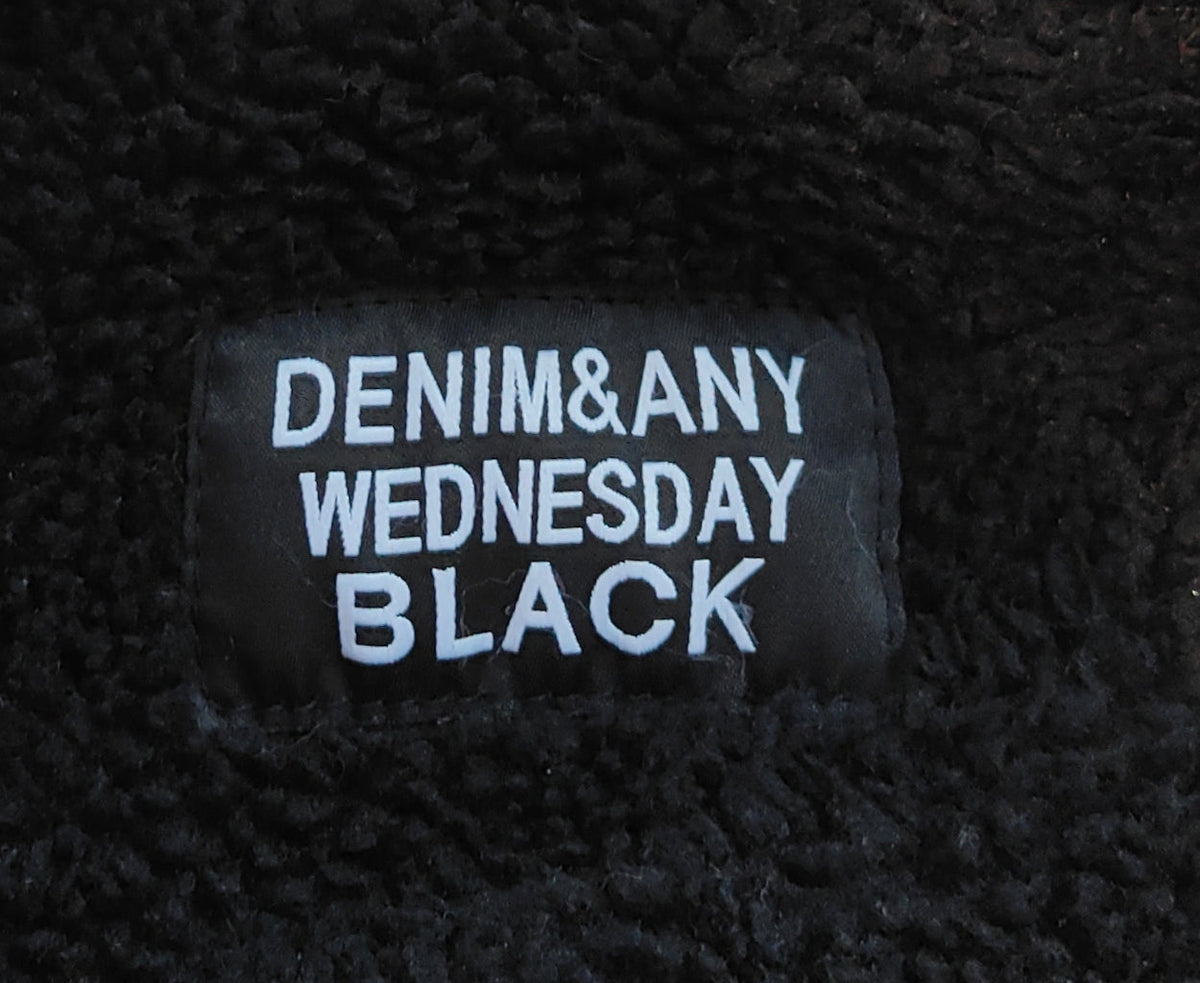 Denim & Any Wednesday Black Shearling-Collar Denim Coat — Size 18