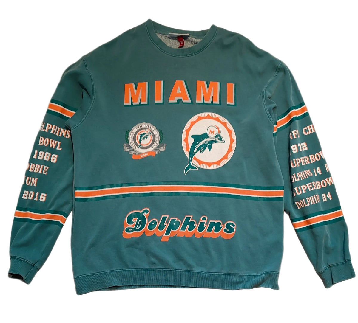 Mitchell & Ness Miami Dolphins All-Over Print Crewneck Sweatshirt — Men's XL