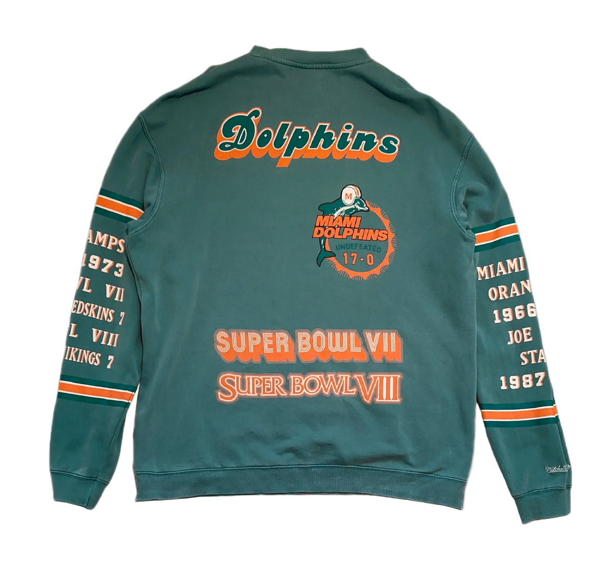 Mitchell & Ness Miami Dolphins All-Over Print Crewneck Sweatshirt — Men's XL