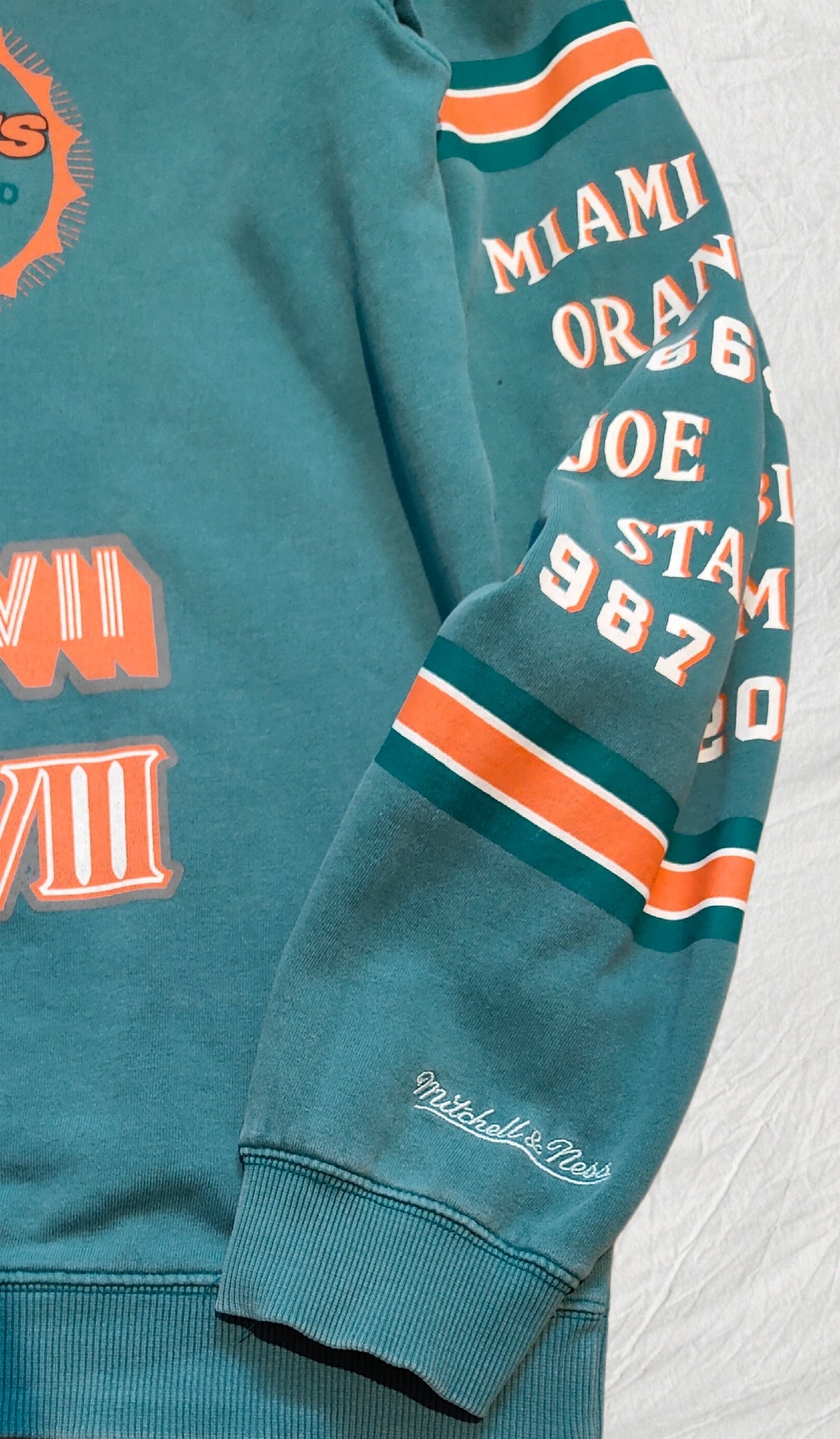 Mitchell & Ness Miami Dolphins All-Over Print Crewneck Sweatshirt — Men's XL