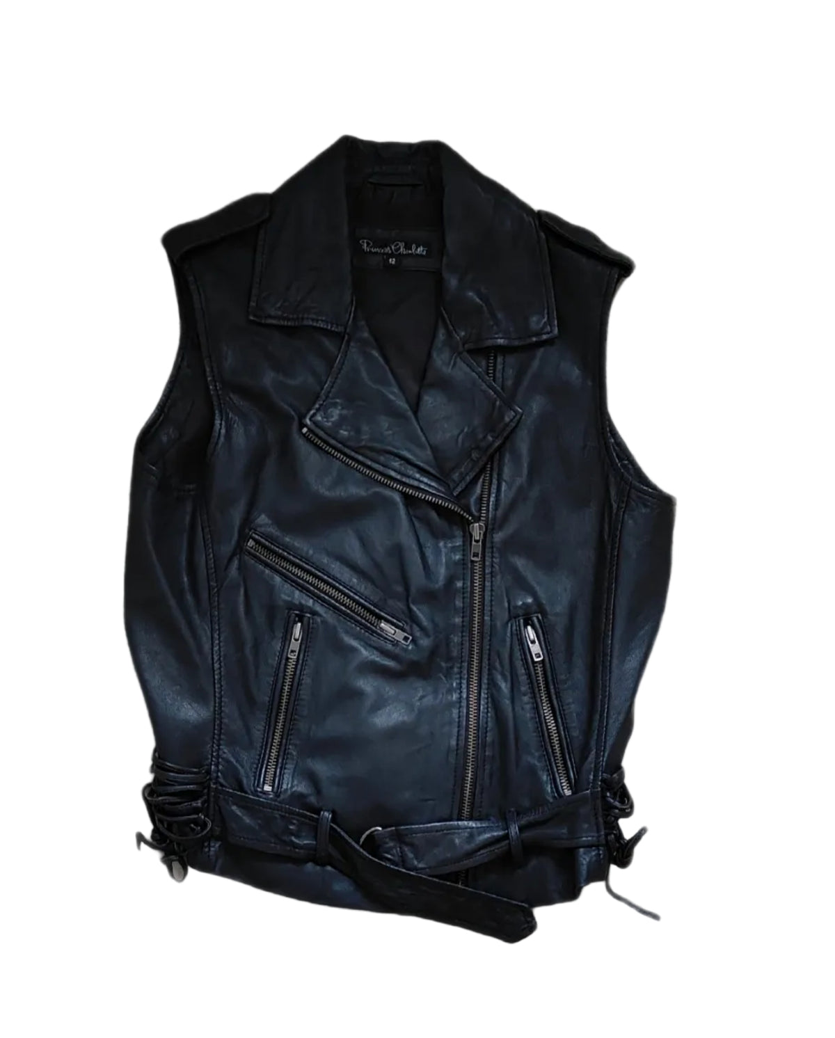 Princess Charlotte Black Genuine Leather Moto Vest – Women's M