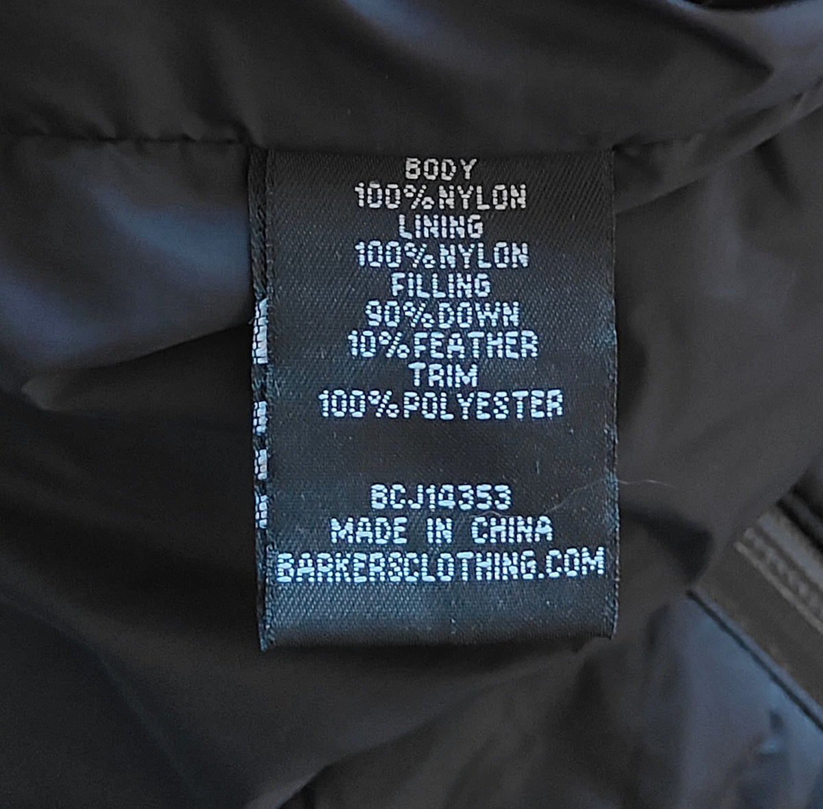 Barkers Black Down Bomber Jacket — XXL