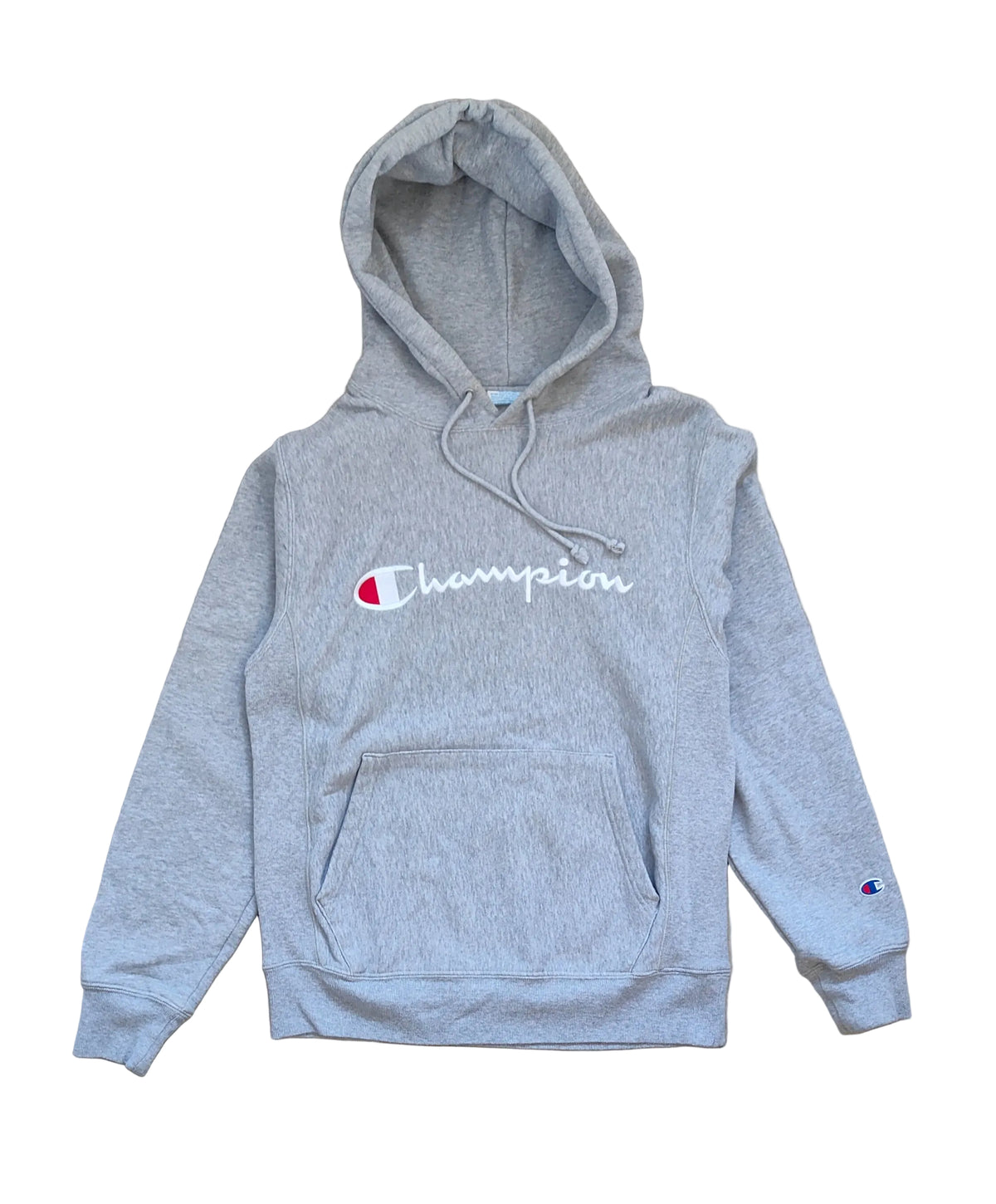 Champion Reverse Weave Script Logo Hoodie — Grey Marl / Size S