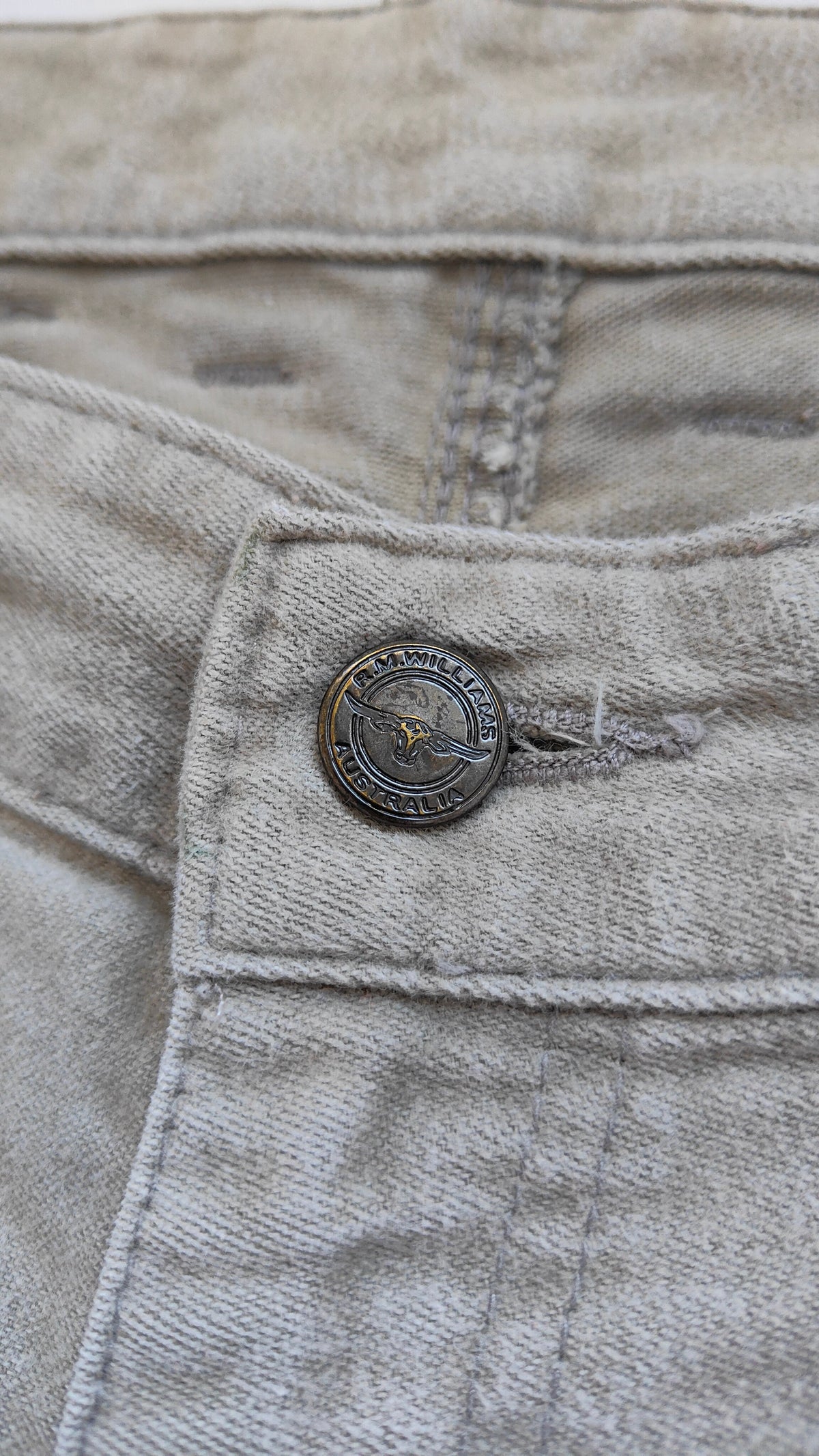 R.M. Williams Moleskin Trousers — Stone | 38R | Made in Australiak
