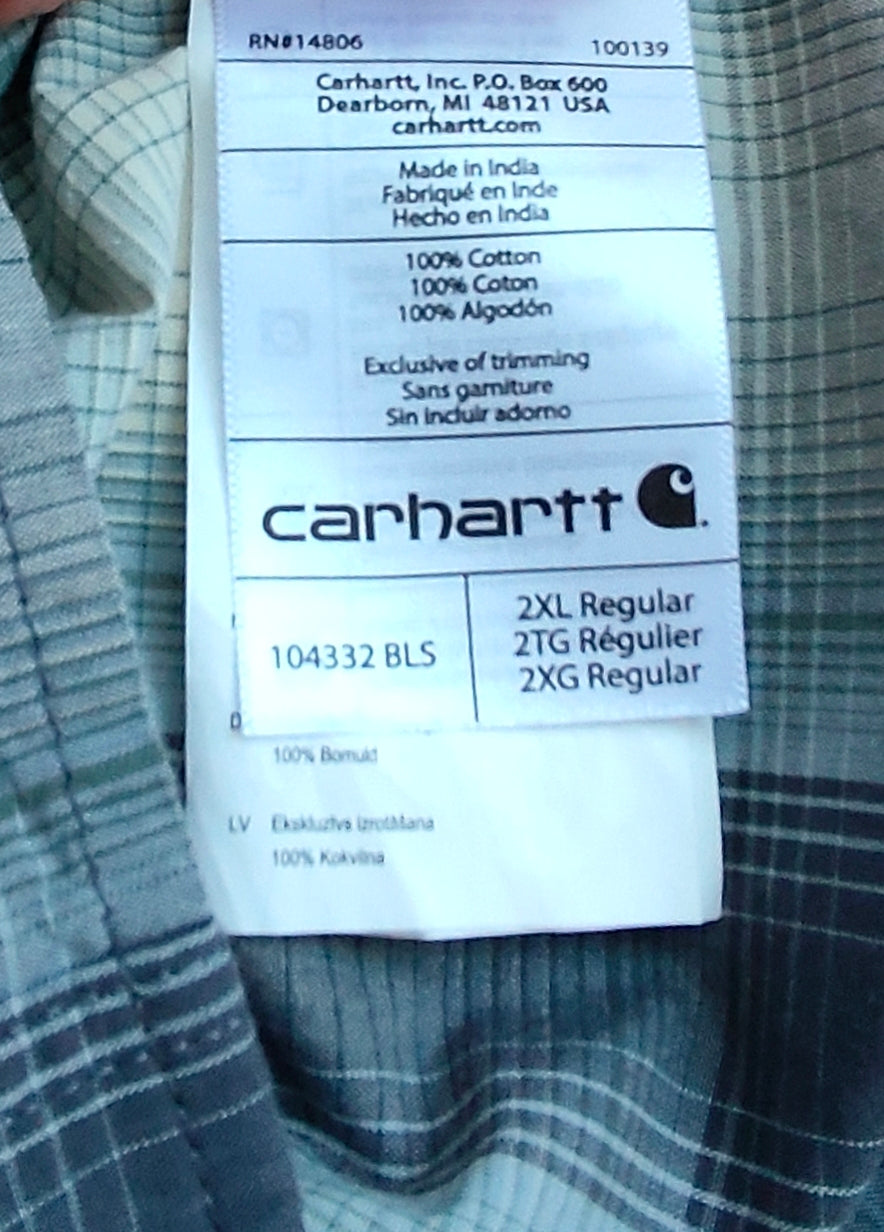 Carhartt Slim Fit Short Sleeve Plaid Shirt — 2XL