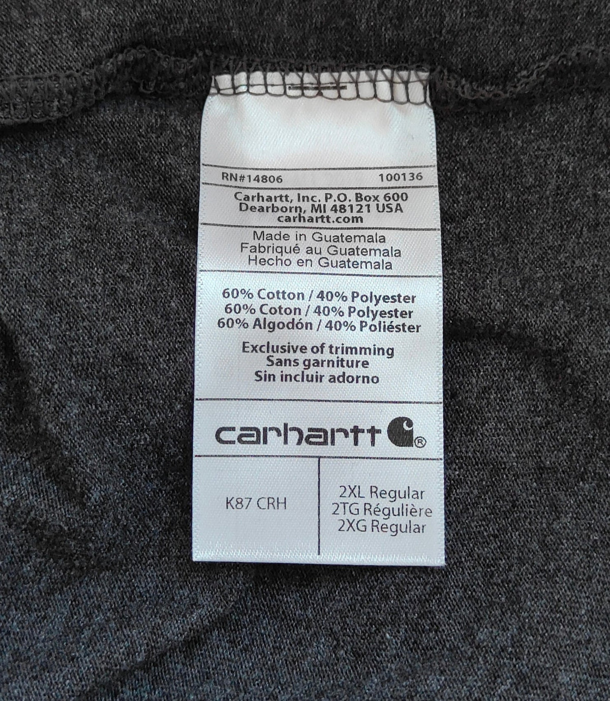Carhartt K87 Pocket Tee — Carbon Heather / 2XL