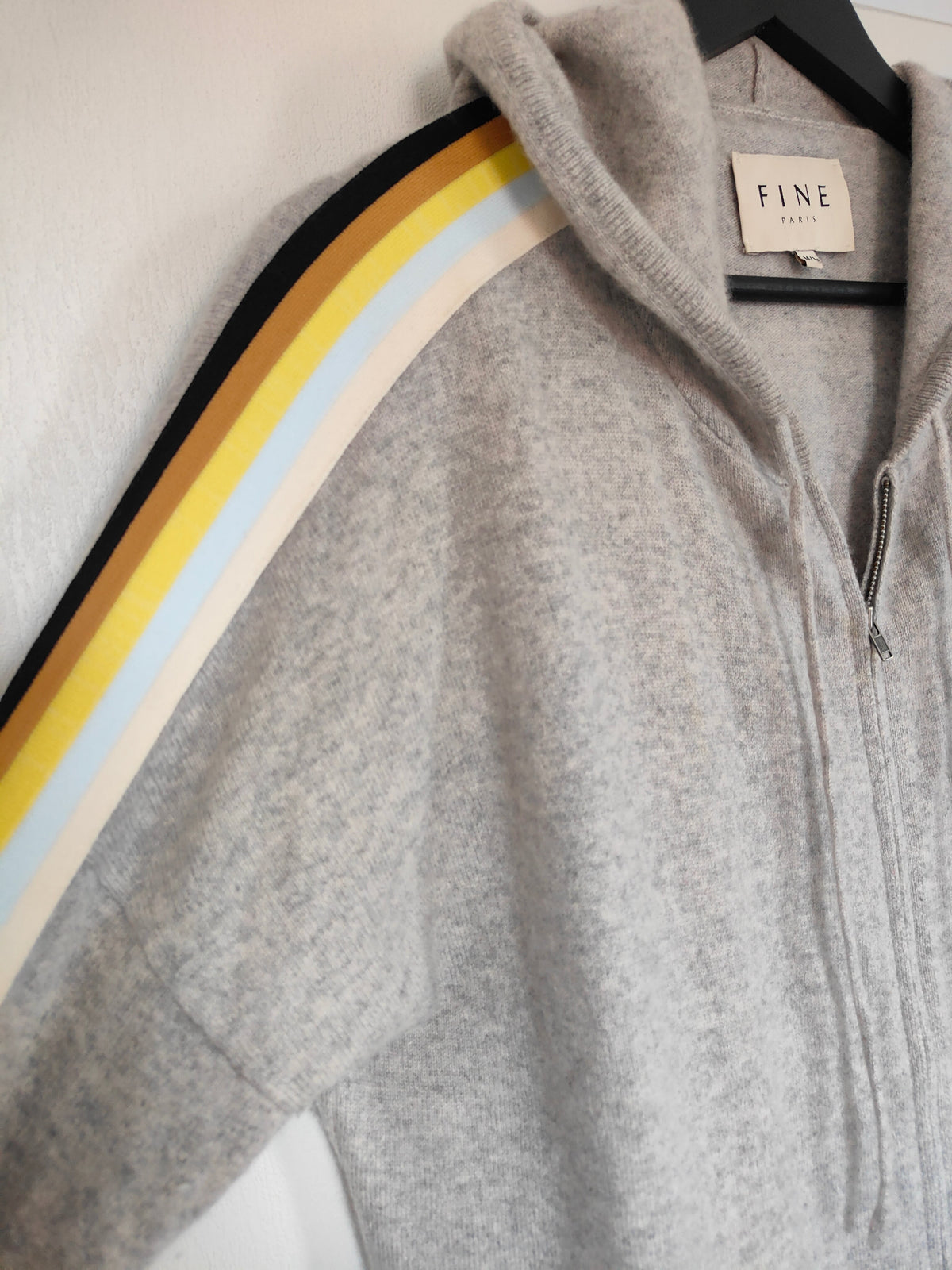 Fine Paris Abigaelle Cashmere Zip Hoodie — Grey Stripe M/L