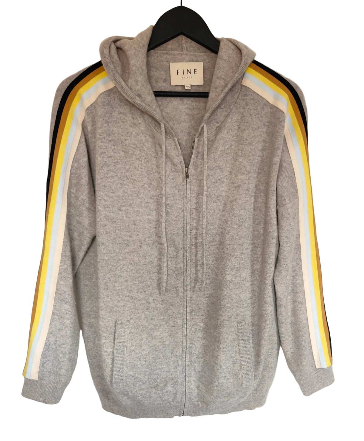 Fine Paris Abigaelle Cashmere Zip Hoodie — Grey Stripe M/L