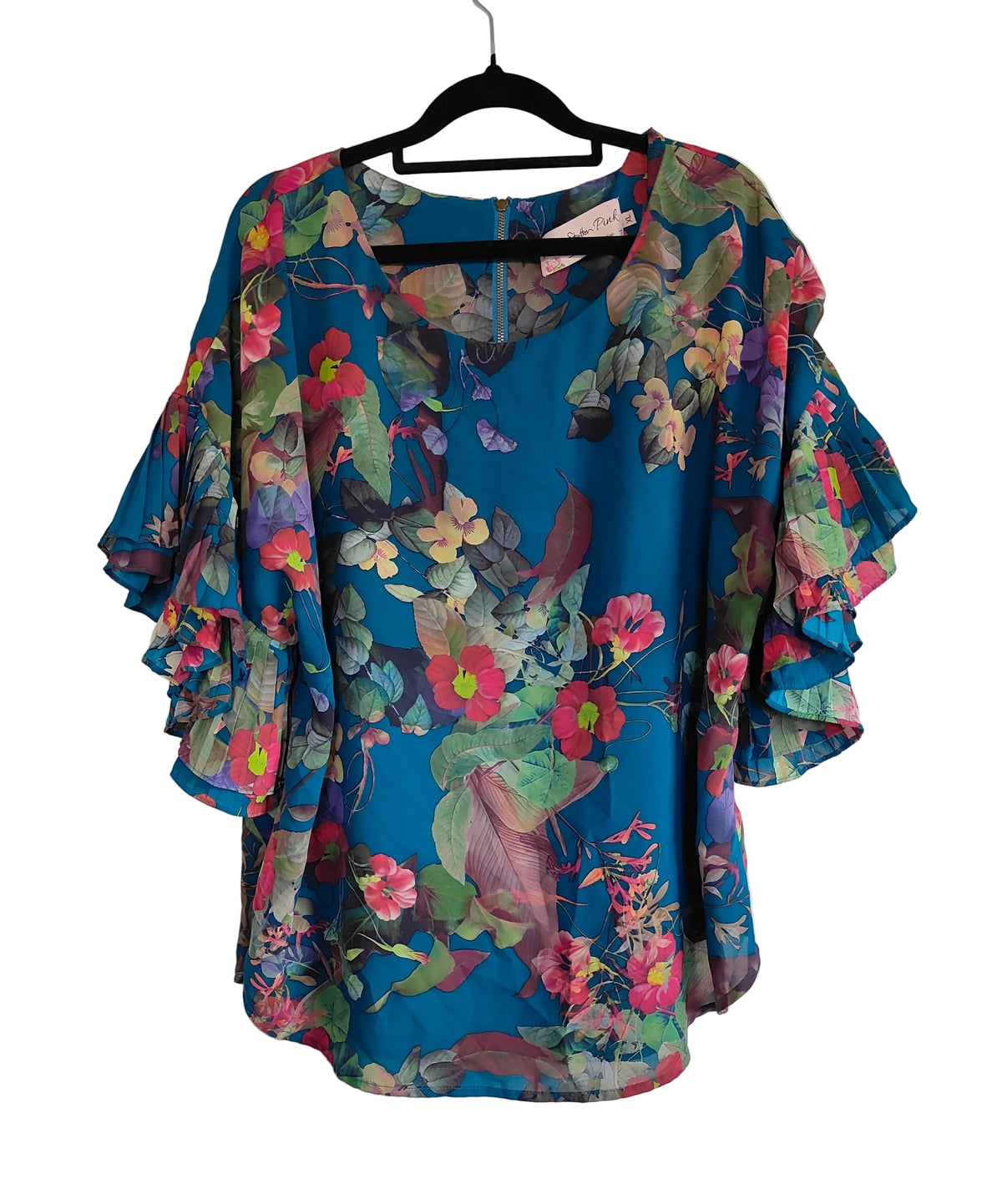 Annah Stretton Pink Ever So Smitten Floral Ruffle Sleeve Top — Size XL