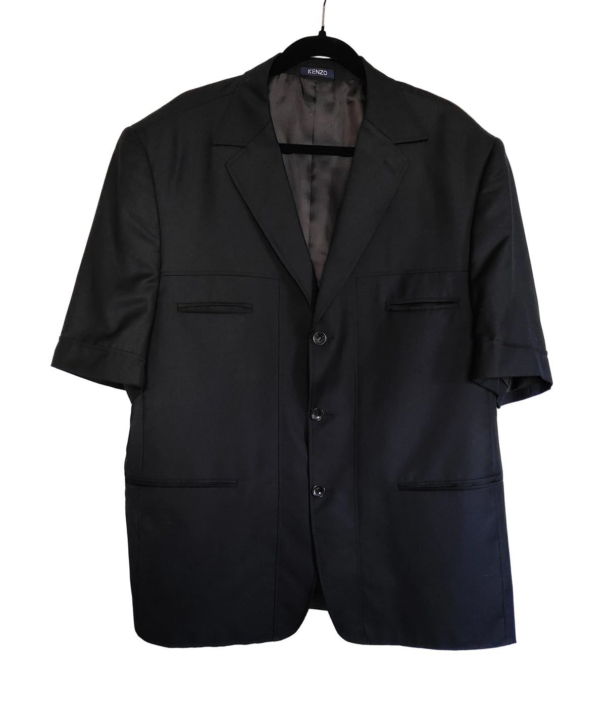 Kenzo Homme Super 160's Wool Short-Sleeve Blazer — Black, Size L