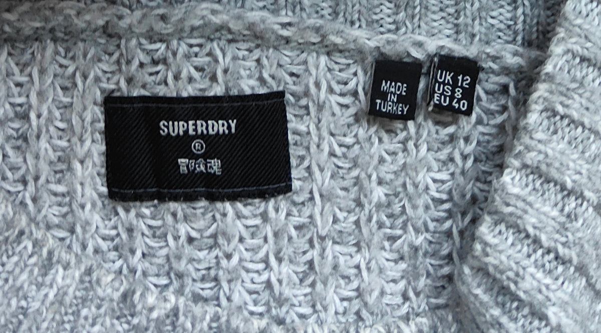 Superdry Chunky Cable-Knit Longline Jumper — Grey Marl / UK 12