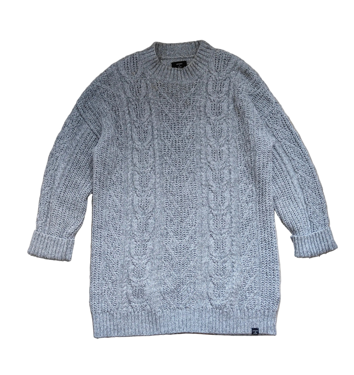 Superdry Chunky Cable-Knit Longline Jumper — Grey Marl / UK 12