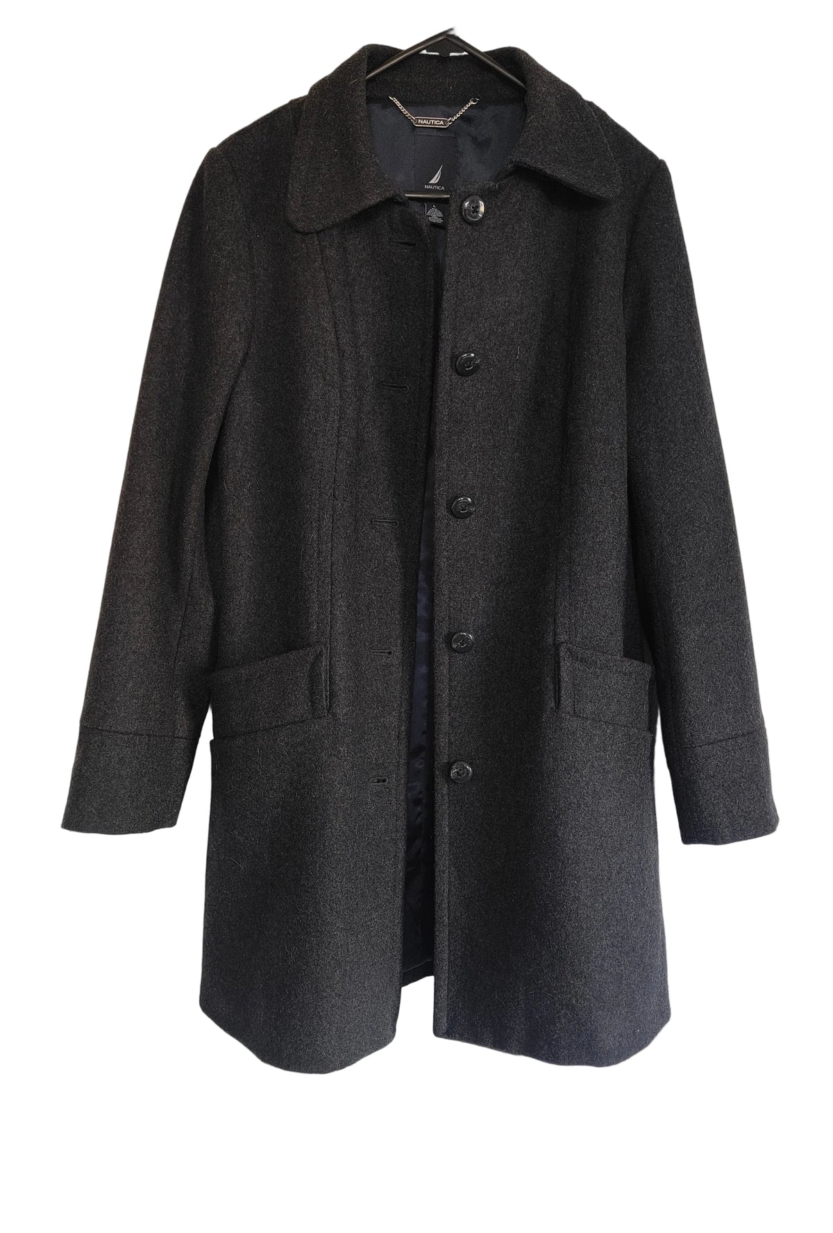 Nautica Wool-Blend Overcoat — Charcoal Grey | Size L