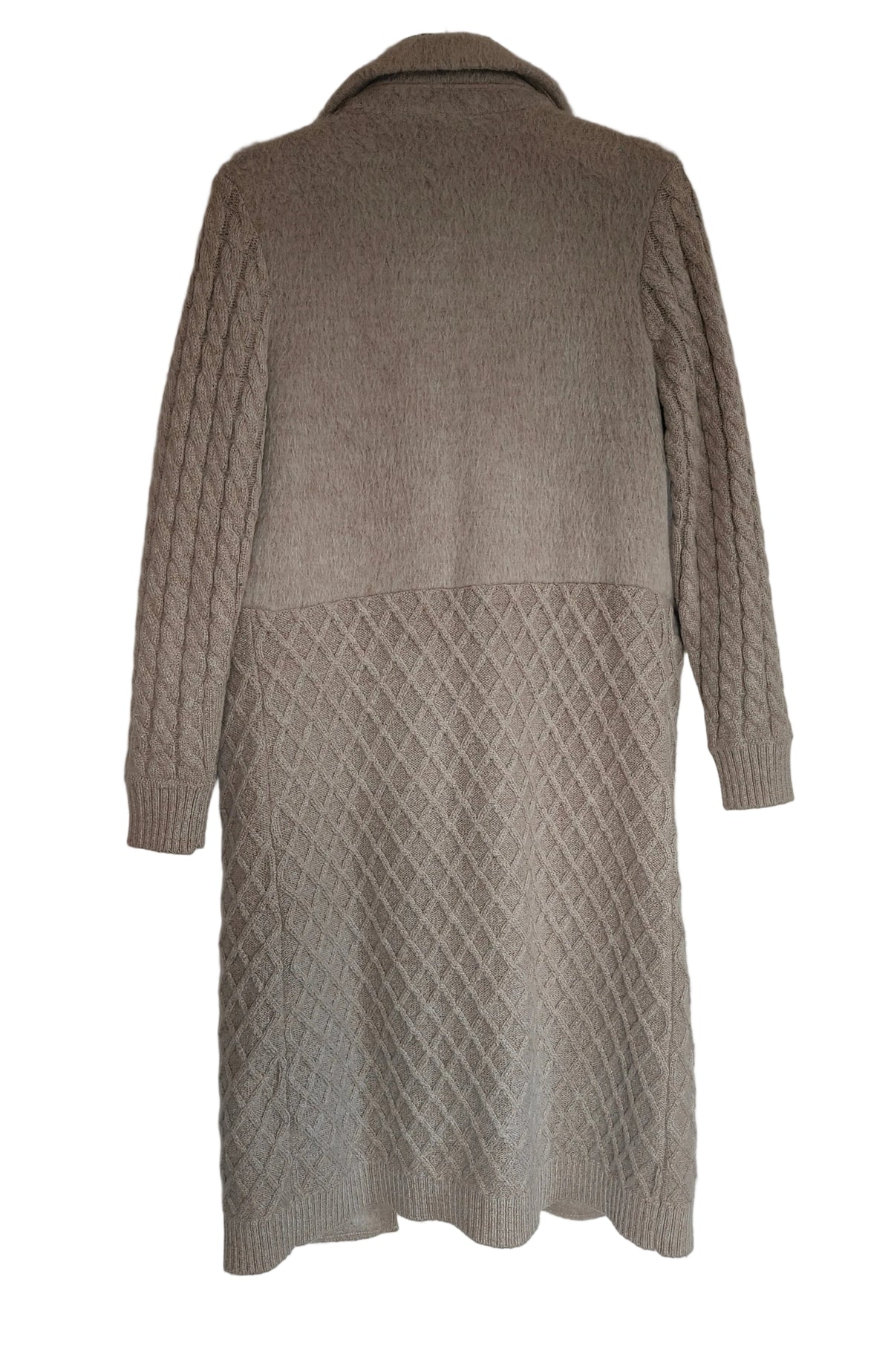 Max Mara Mixed-Texture Cable Knit & Bouclé Longline Coat — Oat / Ecru — Size S