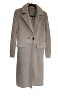 Max Mara Mixed-Texture Cable Knit & Bouclé Longline Coat — Oat / Ecru — Size S