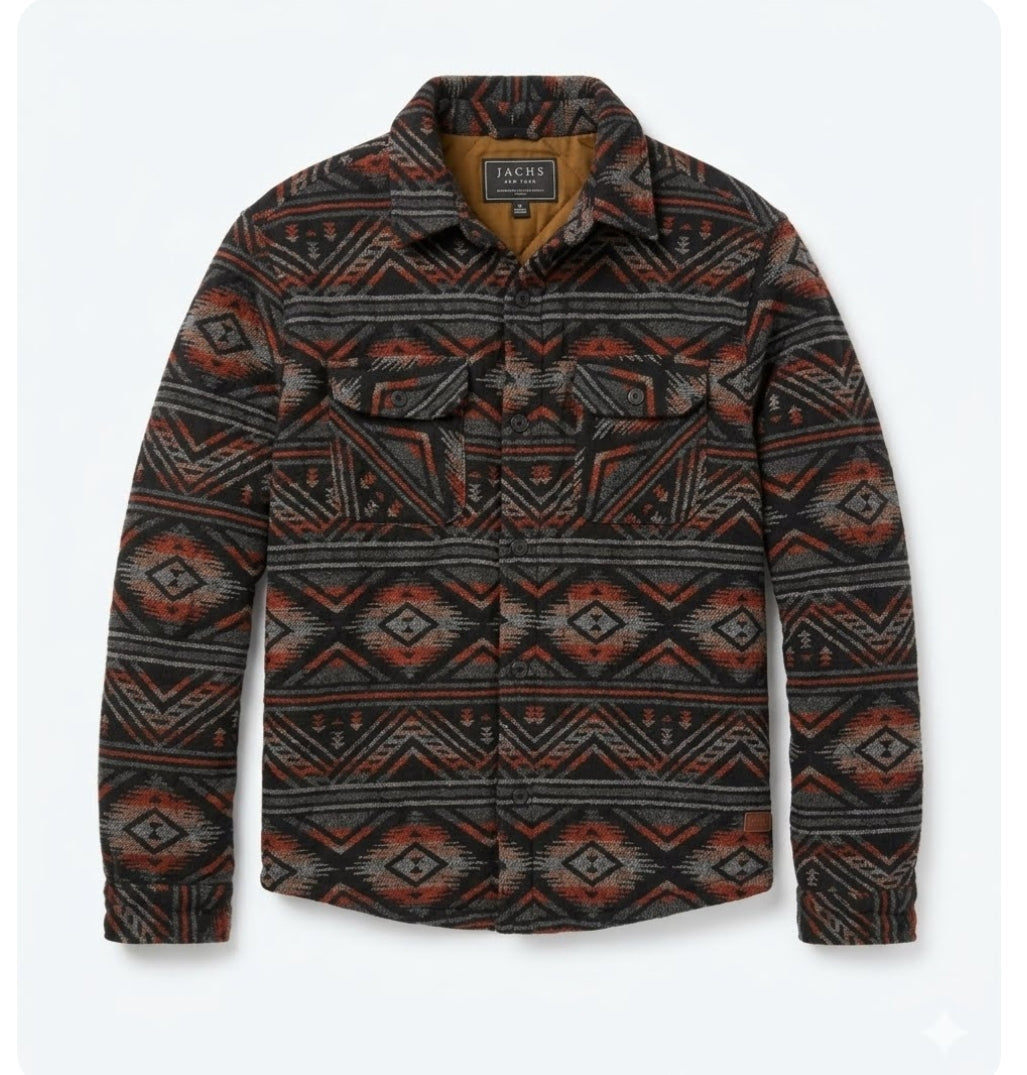 JACHS New York Sherpa-Lined Aztec Shirt Jacket — XXL