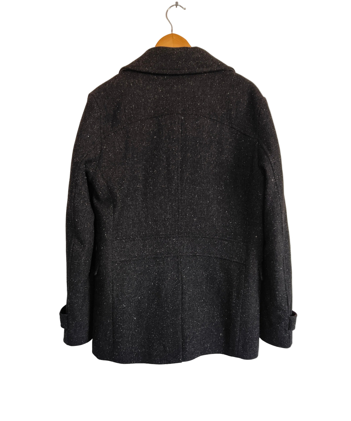 Barkers Double-Breasted Herringbone Wool-Blend Pea Coat — Charcoal Size M