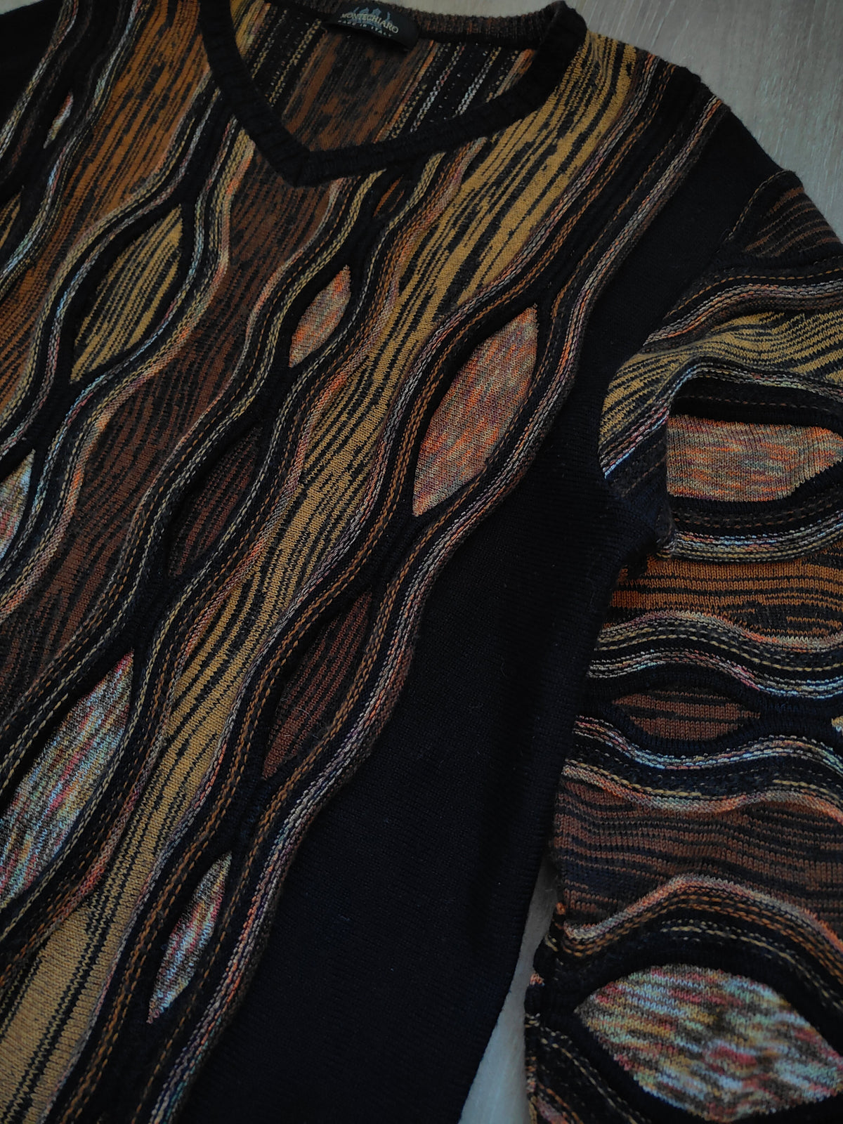 Montechiaro Made in Italy 3D Knit Sweater — Earth Tone Wood-Grain — Coogi-Style