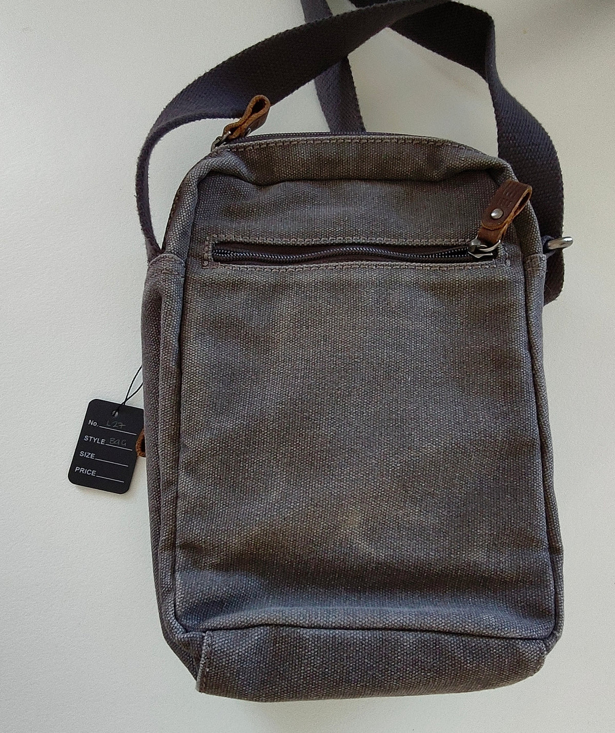 Troop London — Washed Canvas Crossbody Shoulder Bag with Leather Zip Pulls