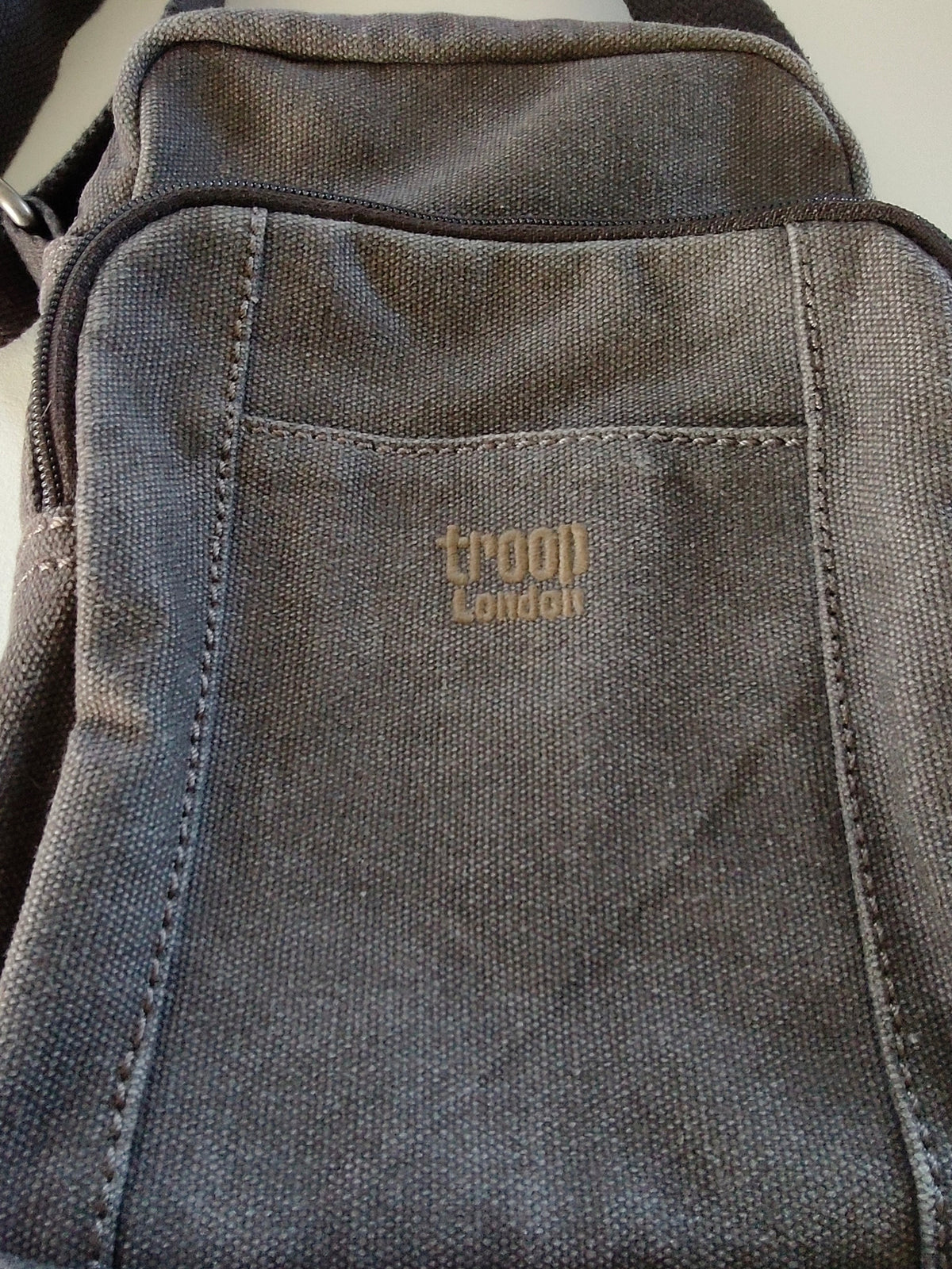 Troop London — Washed Canvas Crossbody Shoulder Bag with Leather Zip Pulls
