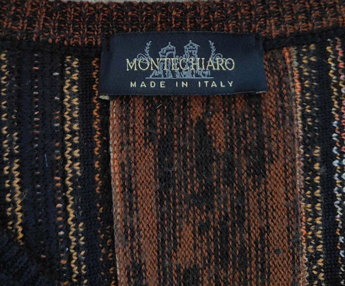 Montechiaro Made in Italy 3D Knit Sweater — Earth Tone Wood-Grain — Coogi-Style