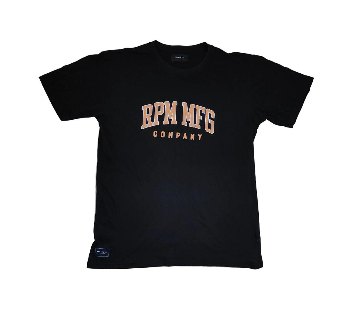 RPM MFG Co. Black Collegiate Graphic Tee — Men's Large