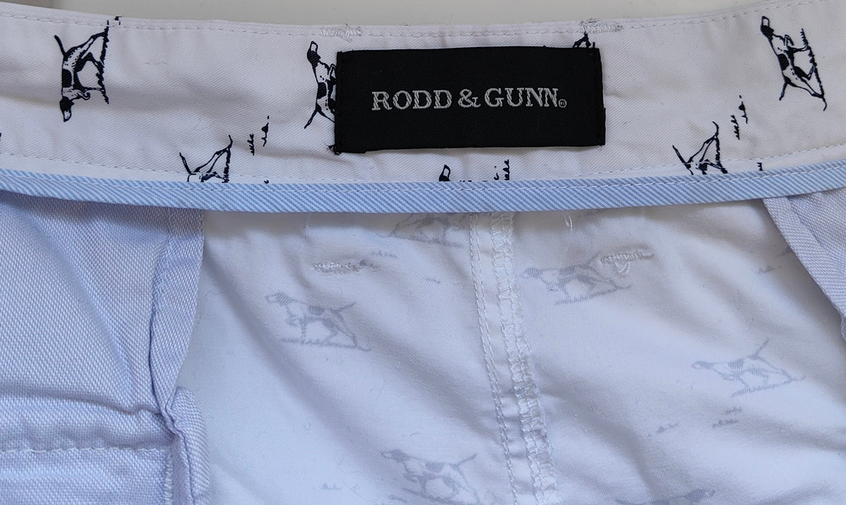 Rodd & Gunn Sports Fit Chino Shorts — Pointer Dog Print | White | W38
