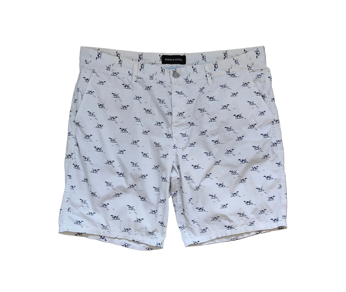 Rodd & Gunn Sports Fit Chino Shorts — Pointer Dog Print | White | W38