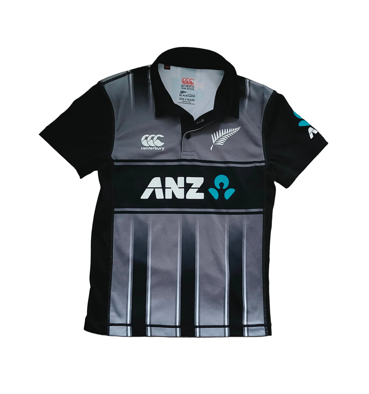 Canterbury BLACKCAPS Authentic Replica Jersey – Kids Size 8 –