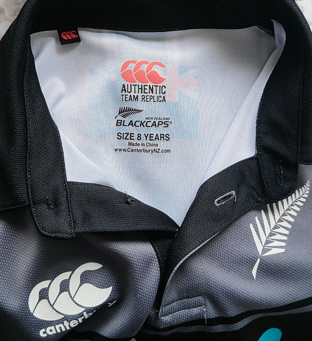 Canterbury BLACKCAPS Authentic Replica Jersey – Kids Size 8 –