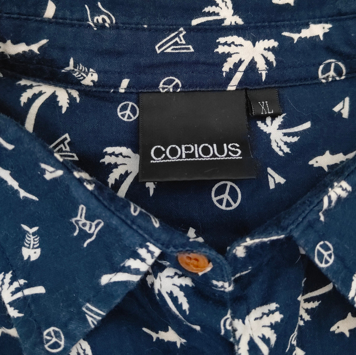 Copious Navy Tropical Print Short Sleeve Shirt - XL
