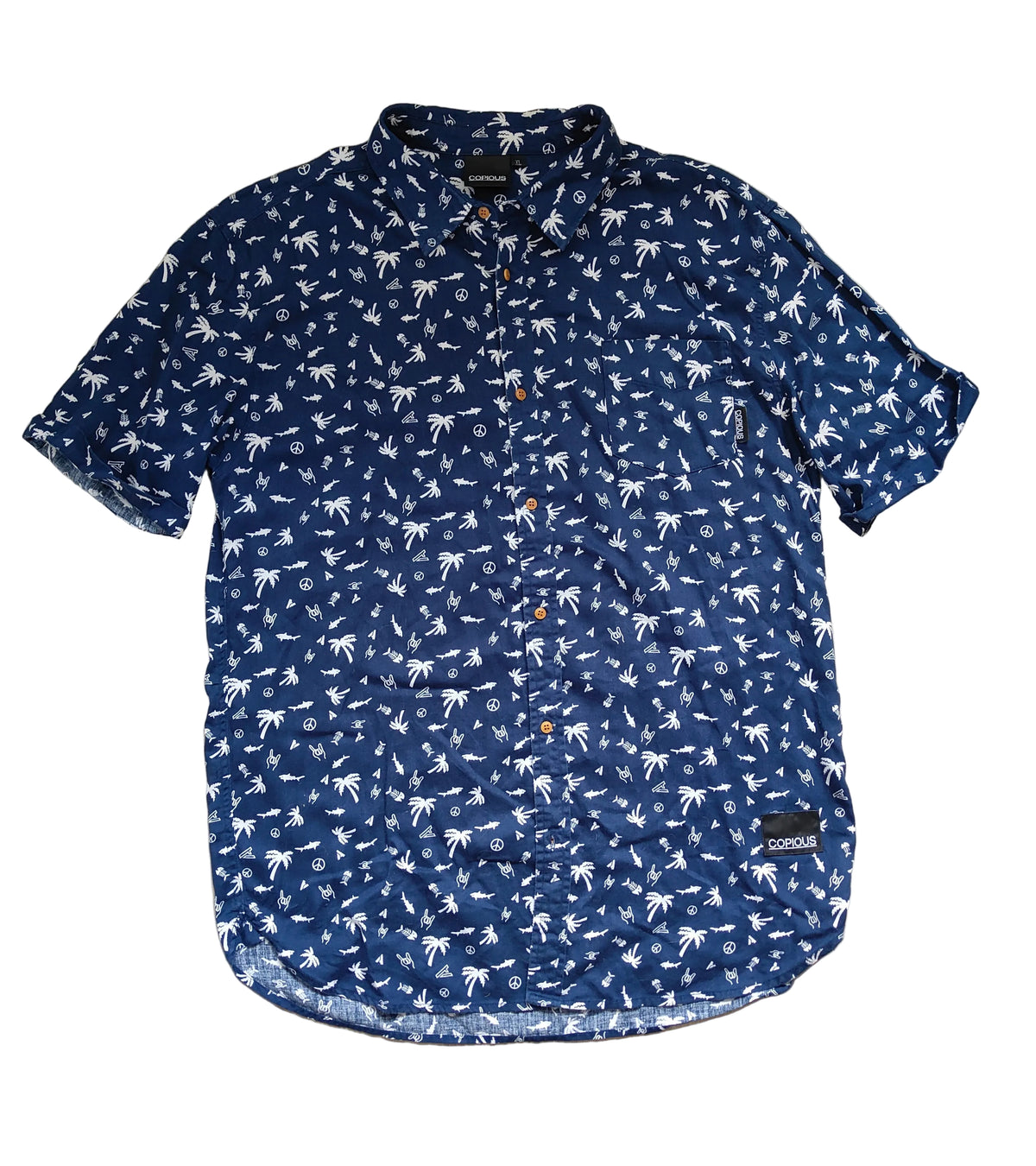 Copious Navy Tropical Print Short Sleeve Shirt - XL