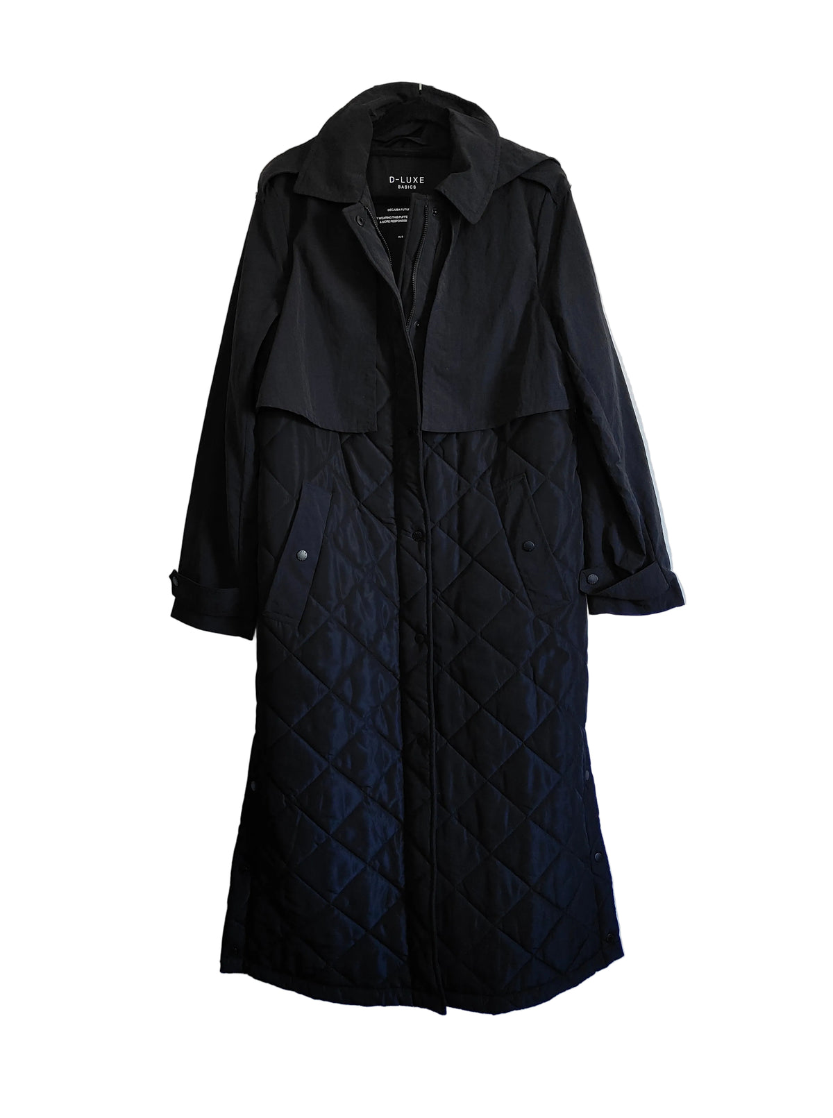DECJUBA D-LUXE Basics Black Hooded Quilted Long Coat – EU 40 / US 8