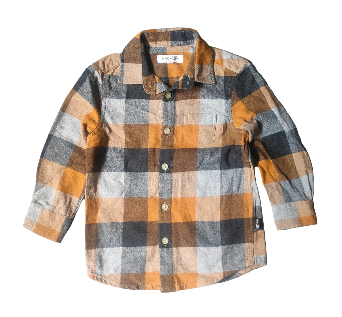 MAC + Ellie Kids' Checked Shirt – Mustard & Brown – Size 3