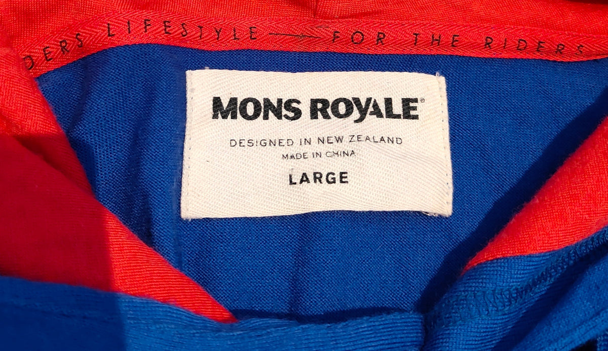 Mons Royale Sleeveless Hoodie — Royal Blue / Red — Size L
