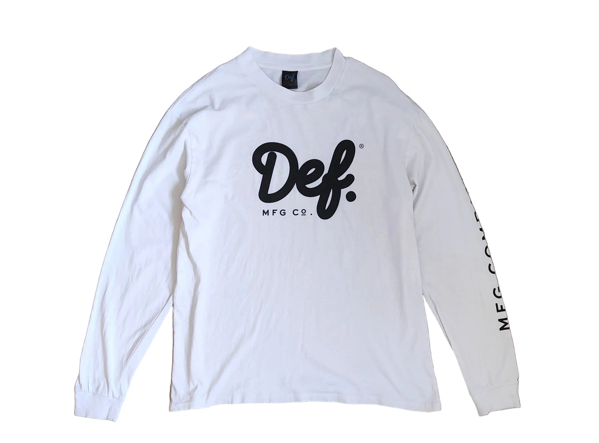 Def. MFG Co. Script Logo Long Sleeve Tee — White/Black L
