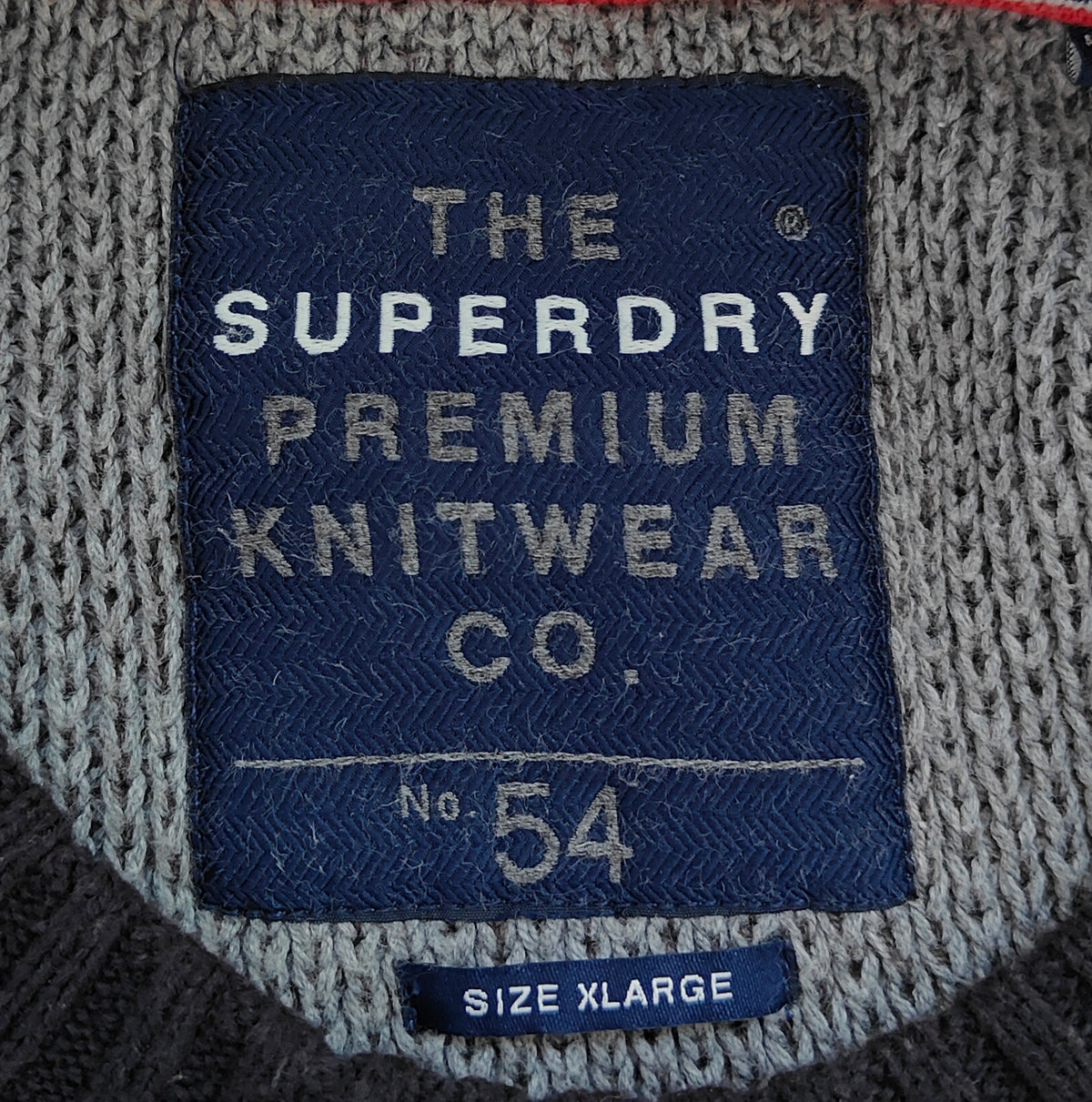 Superdry Premium Knitwear Co. Crew Sweater — Grey/Navy XL