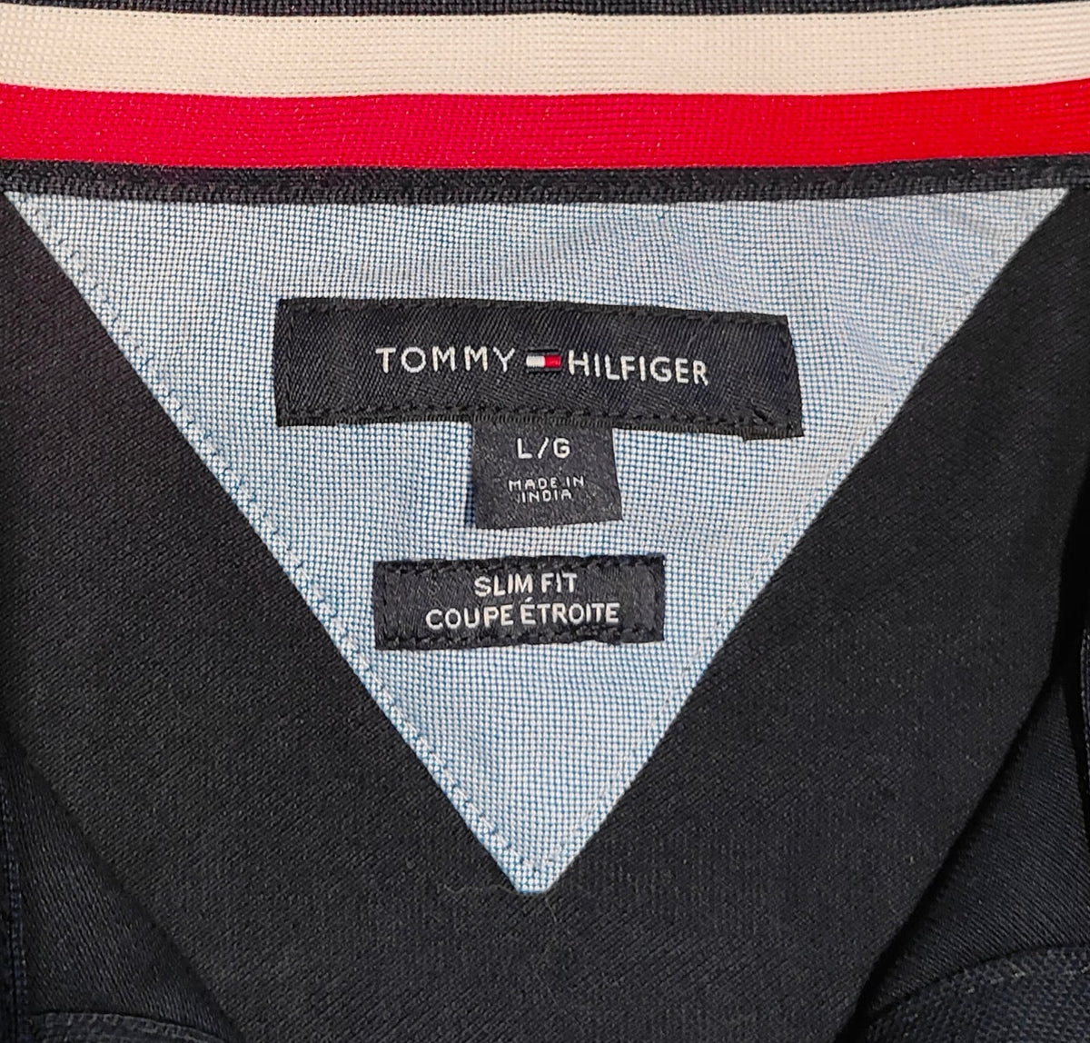 Tommy Hilfiger Spell Out Polo - Navy Blue Men's Large Slim Fit