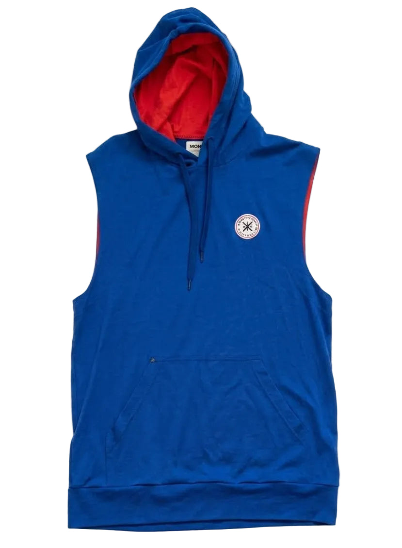 Mons Royale Sleeveless Hoodie — Royal Blue / Red — Size L