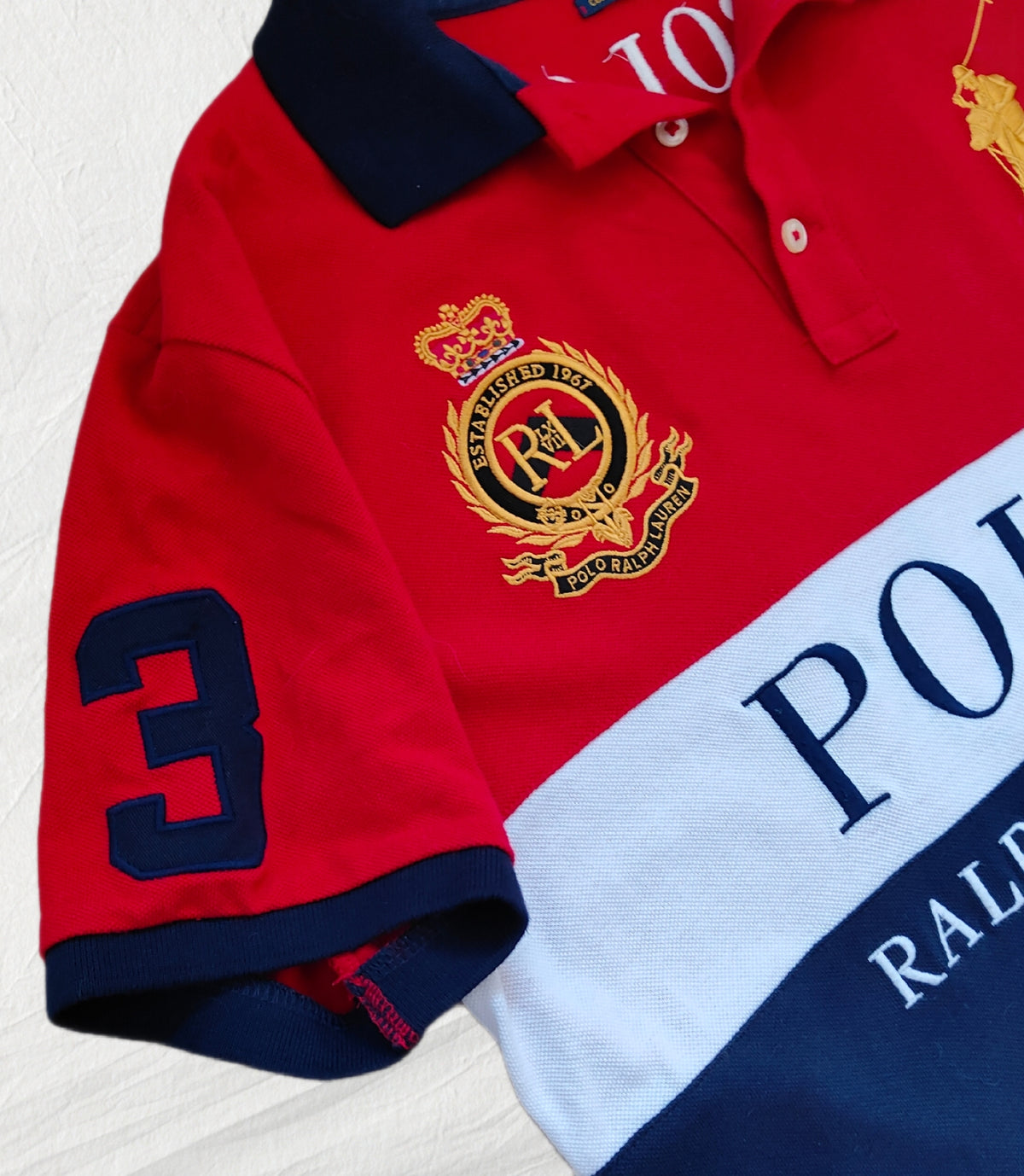 Polo Ralph Lauren Big Pony Custom Slim Fit Polo Shirt – Red/White/Navy (Size M)